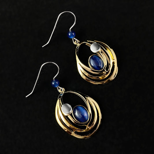 Lightweight Handmade Geometric Aluminum Earrings, Gold/Blue Satellite