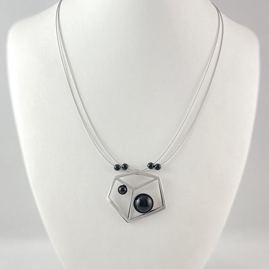 Lightweight Handmade Geometric Aluminum Necklace, Black/Silver Cubist