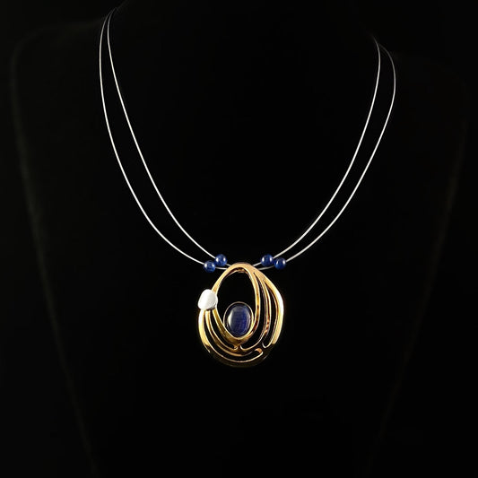 Lightweight Handmade Geometric Aluminum Necklace, Gold/Blue Satellite