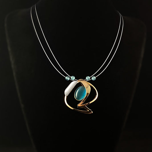 Lightweight Handmade Geometric Aluminum Necklace, Gold/Blue Moonlight