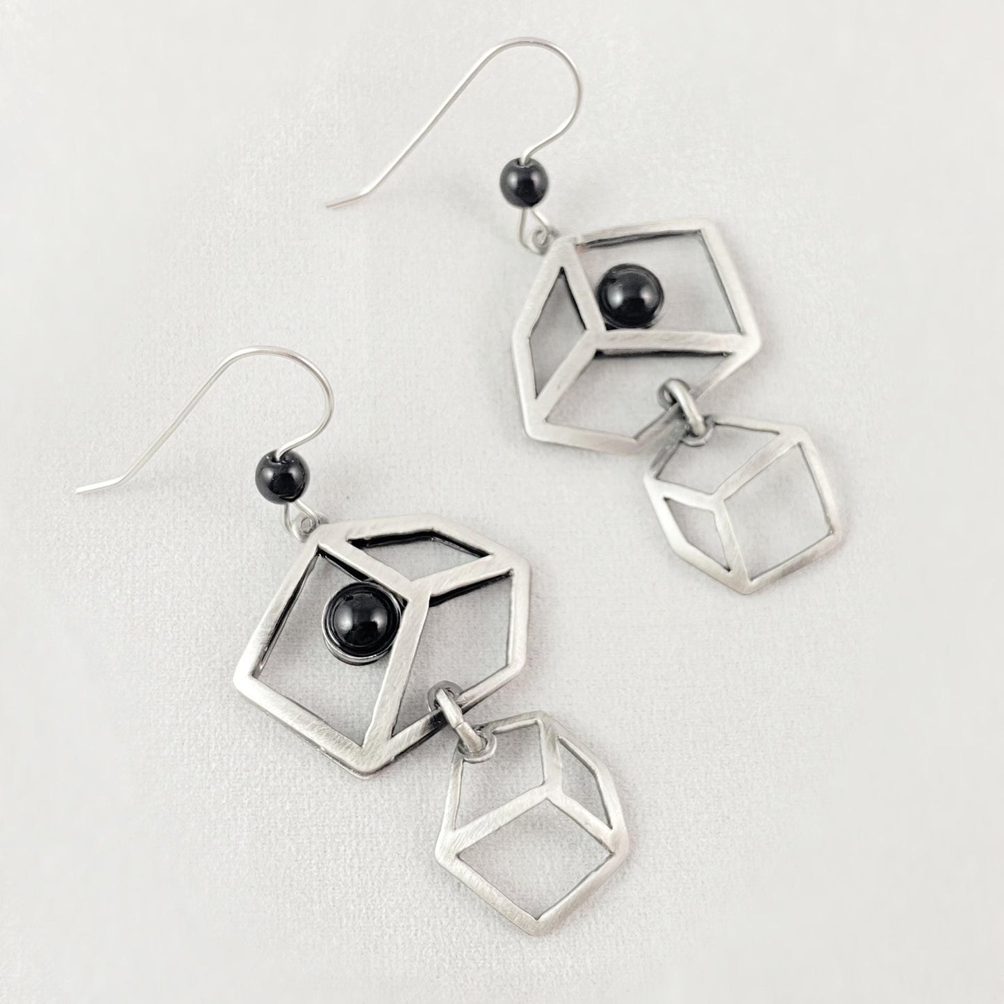 Lightweight Handmade Geometric Aluminum Earrings, Black/Silver Cubist