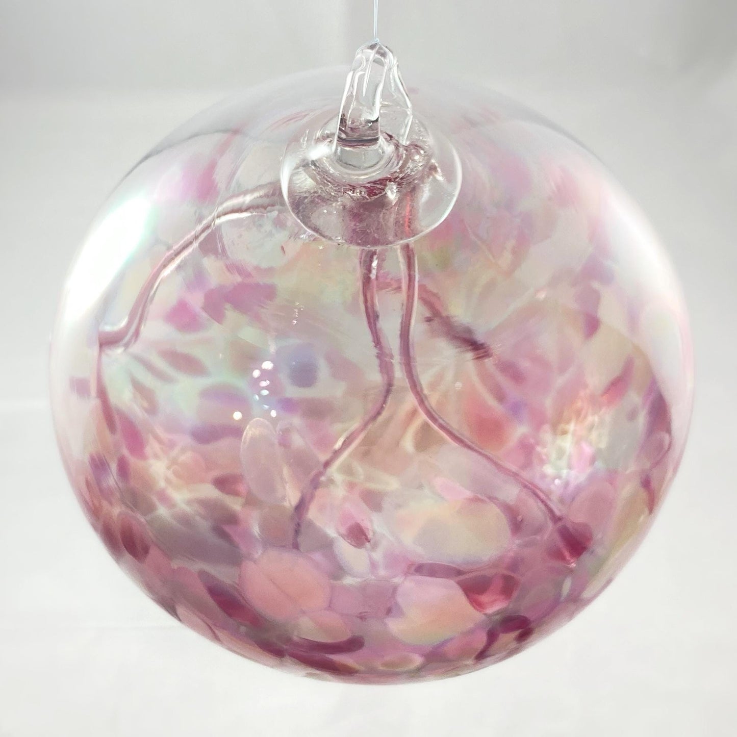 Handmade Glass Witches Ball, #54 - Iridescent Bubblegum Pink/White