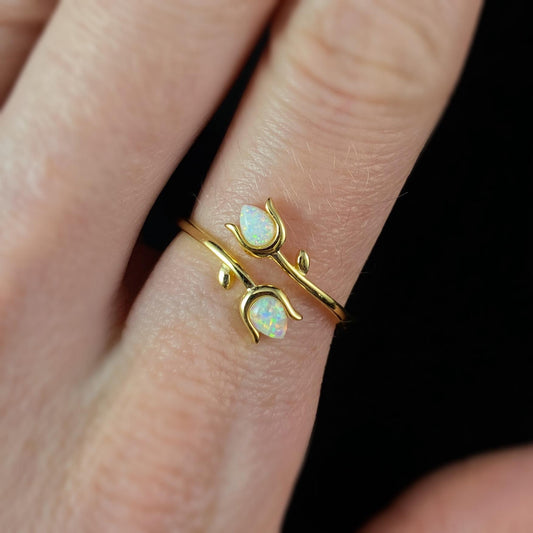 Dainty Gold Opal Tulip Ring, Made in USA - Peri