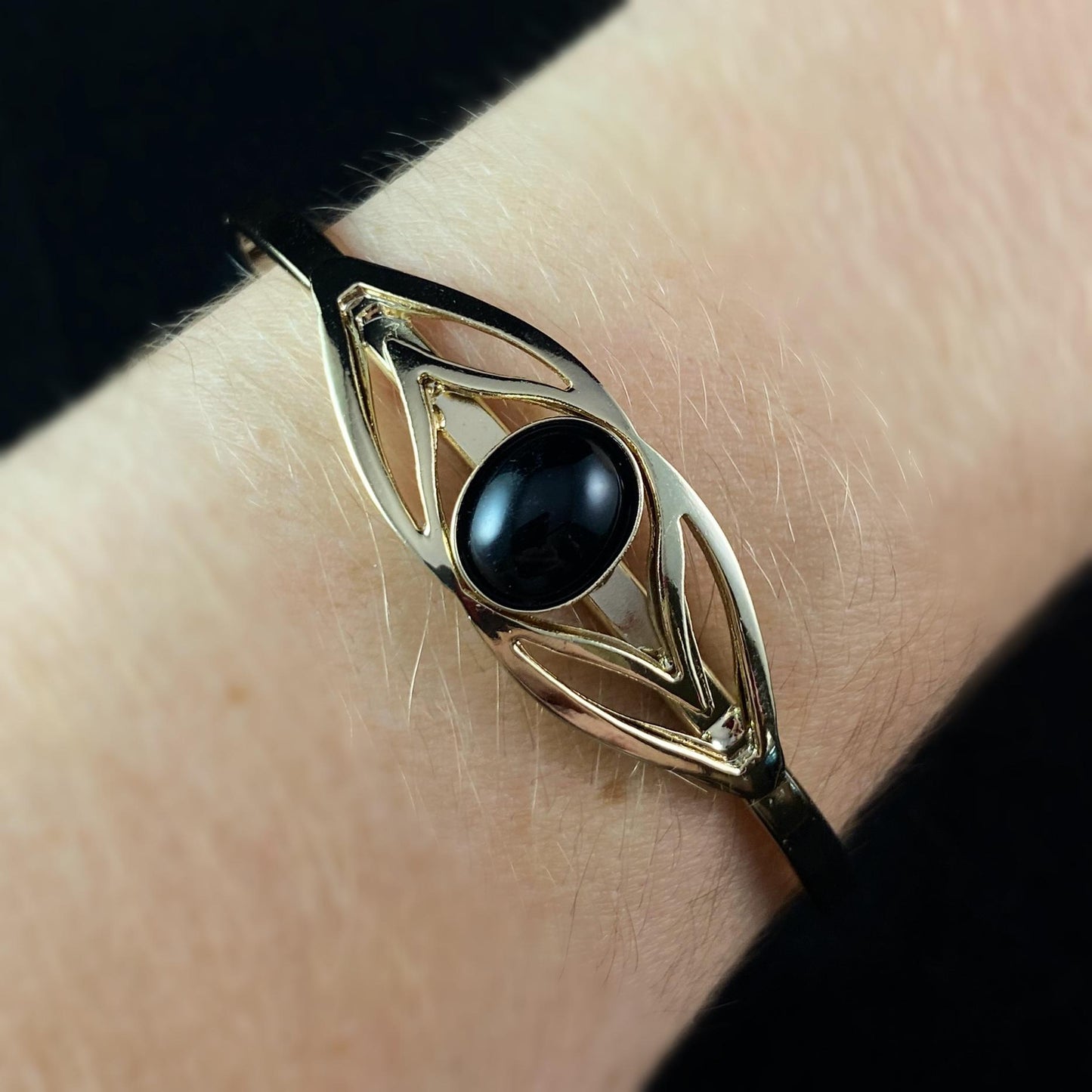 Lightweight Handmade Geometric Aluminum Bracelet, Black and Gold Eye