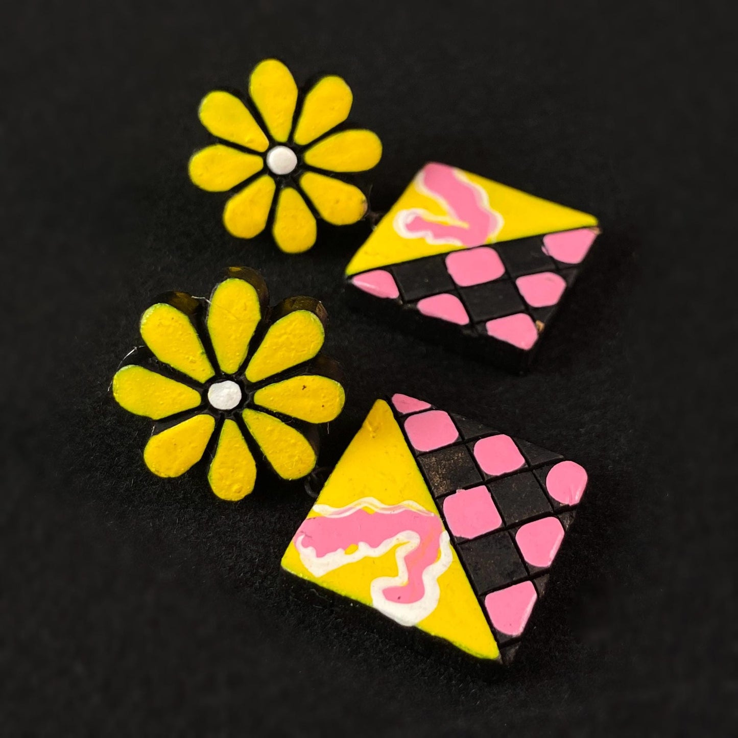 Handmade Vibrant Geometric Floral Clay Earrings
