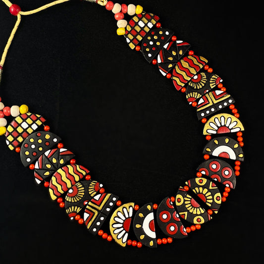 Handmade Vibrant Half Moon Clay Necklace