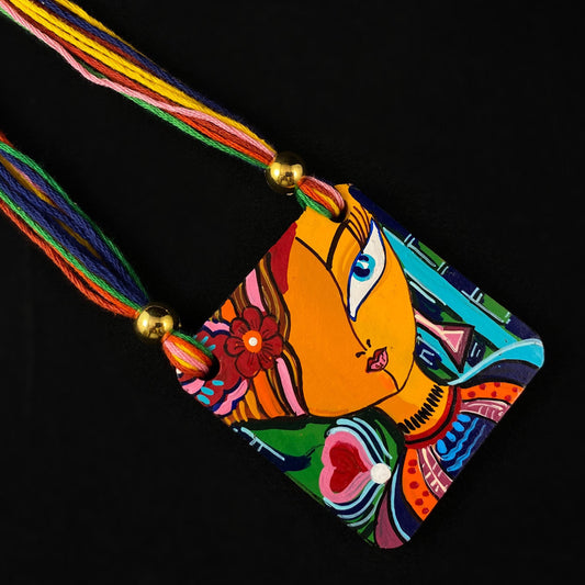 Handmade Vibrant Face and Heart Clay Necklace