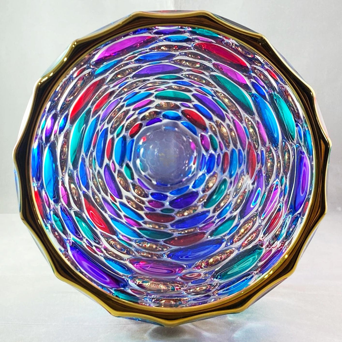 Large Multicolor and Gold Kaleidoscope Venetian Glass Vase - Handmade in Italy, Colorful Murano Glass Vase