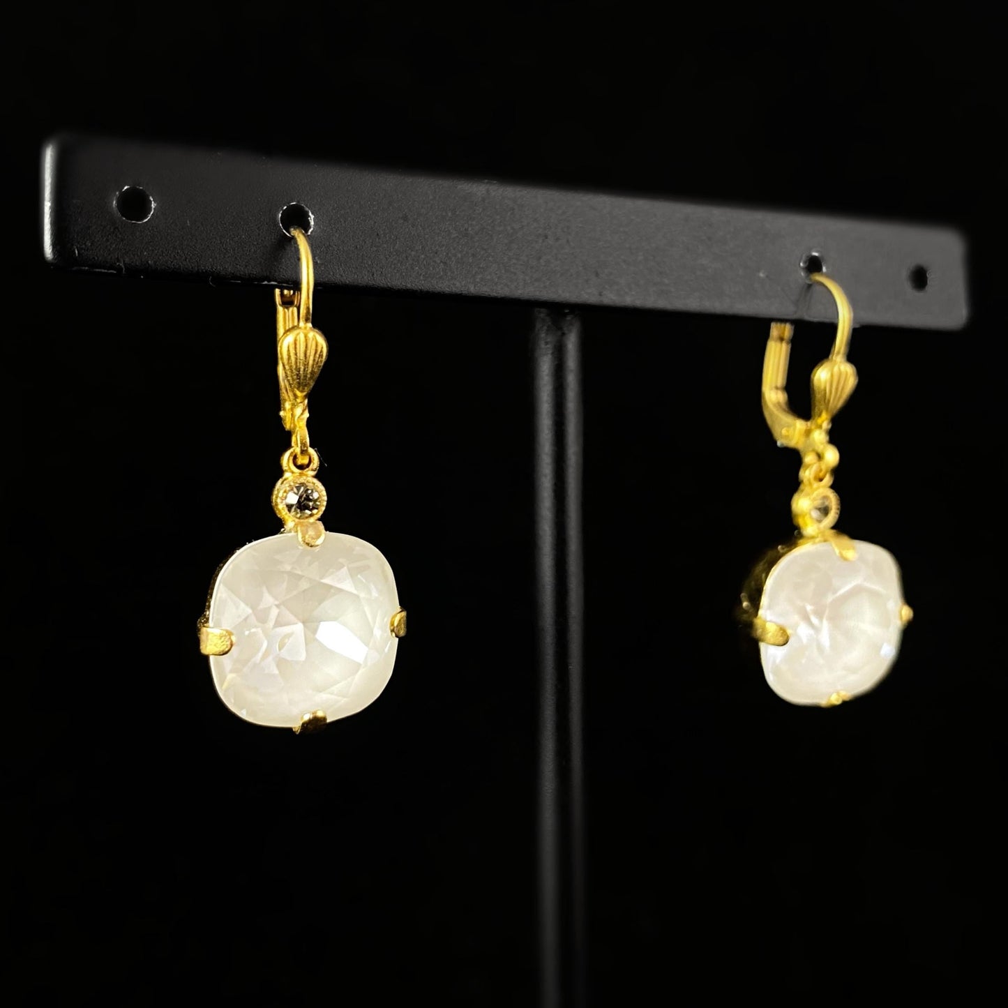 Ivory Cushion Cut Swarovski Crystal Drop Earrings - La Vie Parisienne by Catherine Popesco