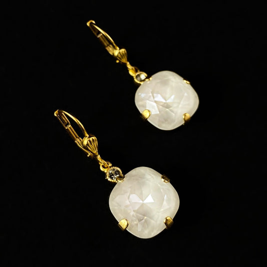 Ivory Cushion Cut Swarovski Crystal Drop Earrings - La Vie Parisienne by Catherine Popesco