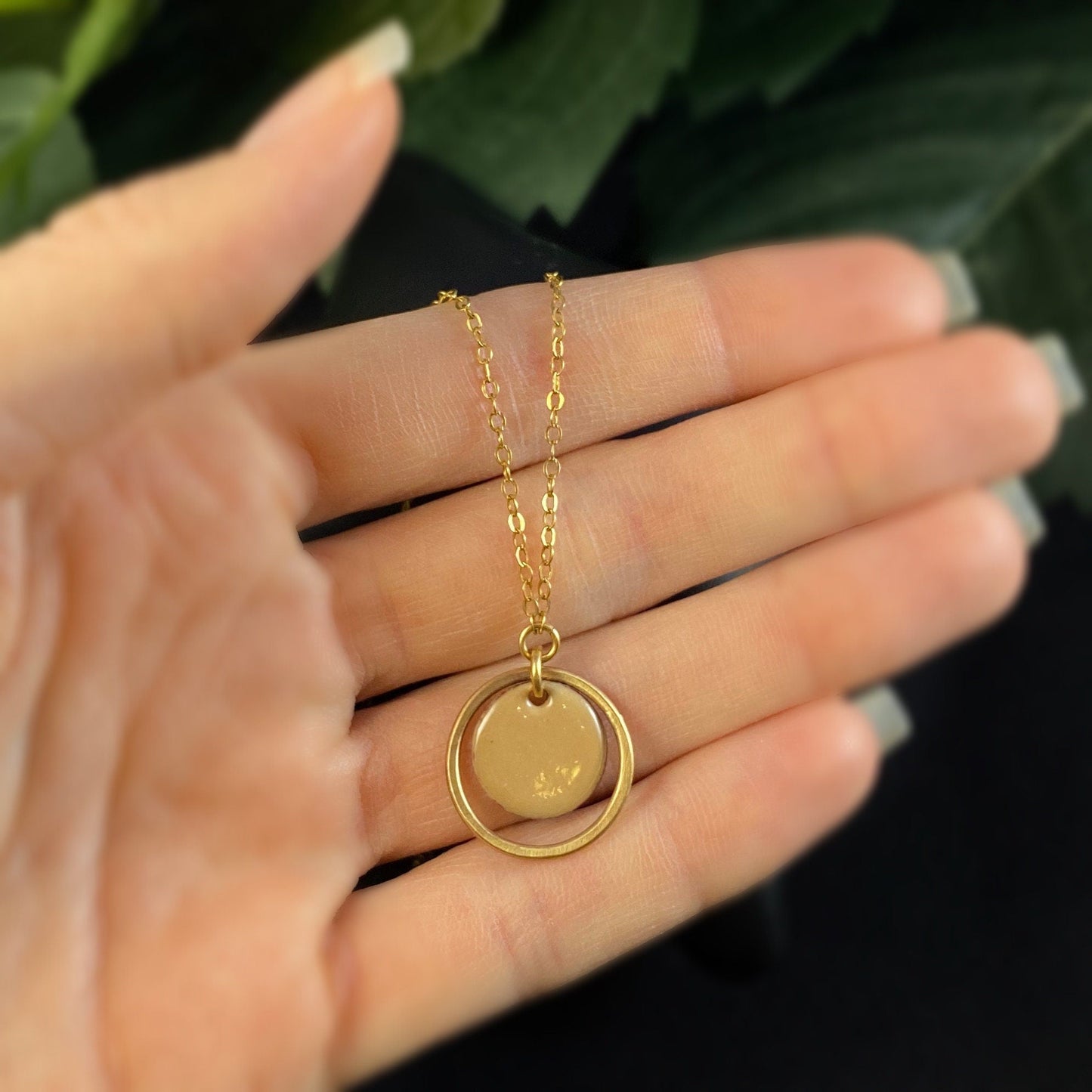J and I Handmade Round Gold and Peach Pendant Necklace