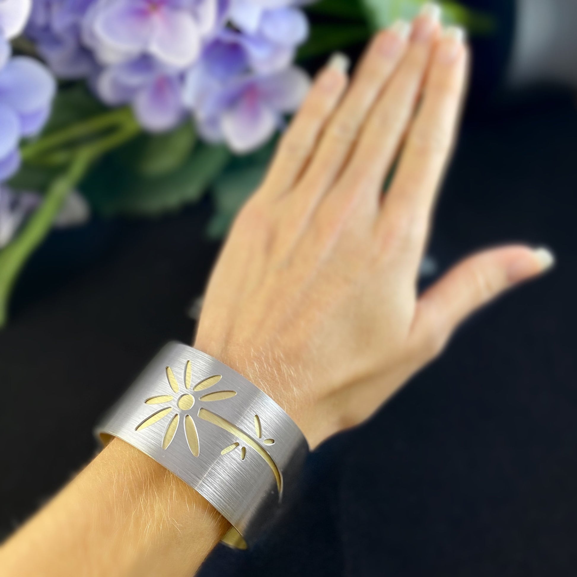 JR Franco Handmade Aluminum Floral Cuff Bracelet Hypoallergenic