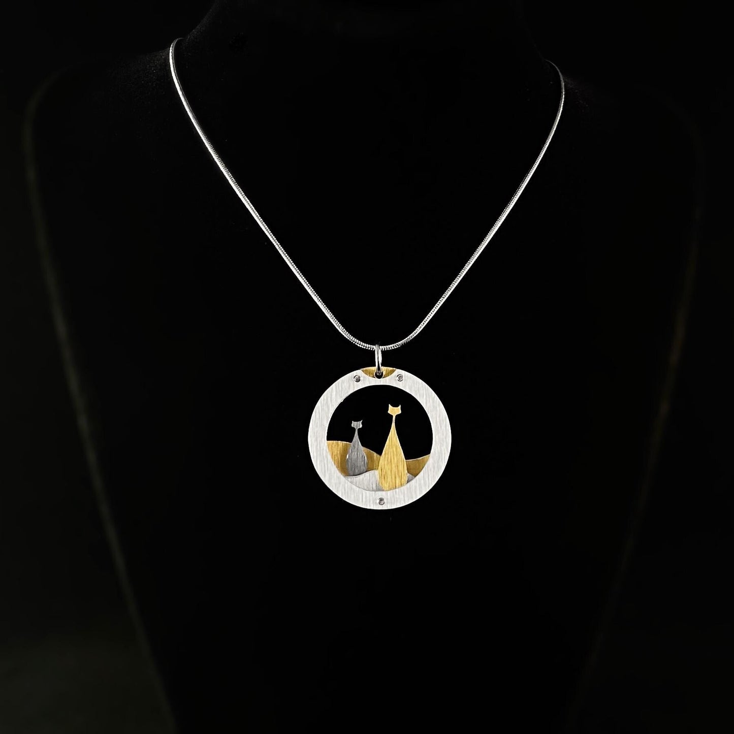 JR Franco Handmade Aluminum Two Kitty Cats Necklace Hypoallergenic Lightweight