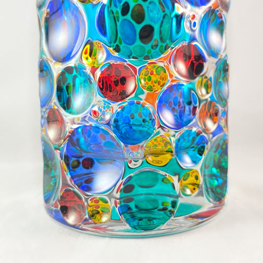 Kaleidoscope Whiskey Decanter, Blue Top - Venetian Glass Whiskey Decanter - Handmade in Italy, Colorful Murano Glass