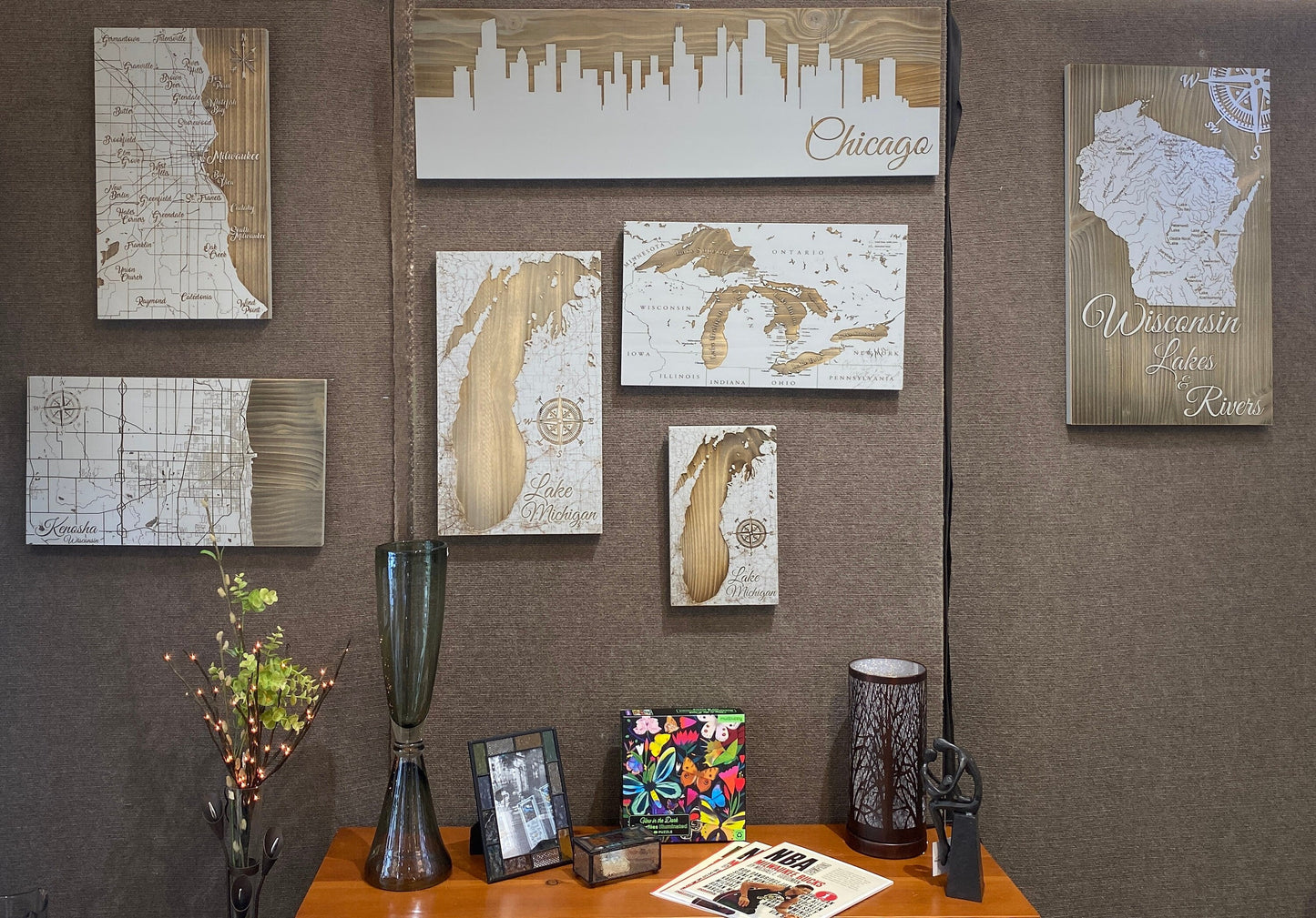 Kenosha, Wisconsin Street Map Wall Art - Handmade in USA, Wood Maps