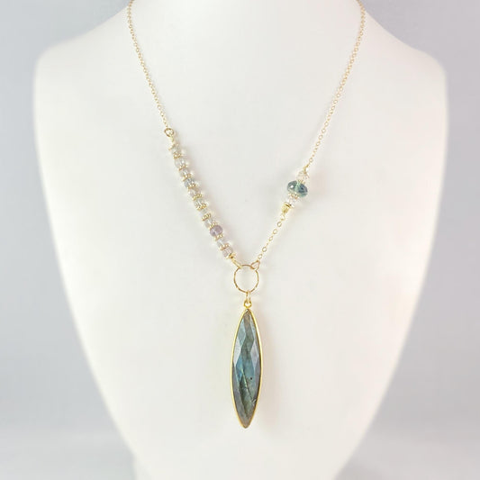 Labradorite, Aquamarine, Alexandrite, and Topaz Necklace, Handmade in USA - Avaasi