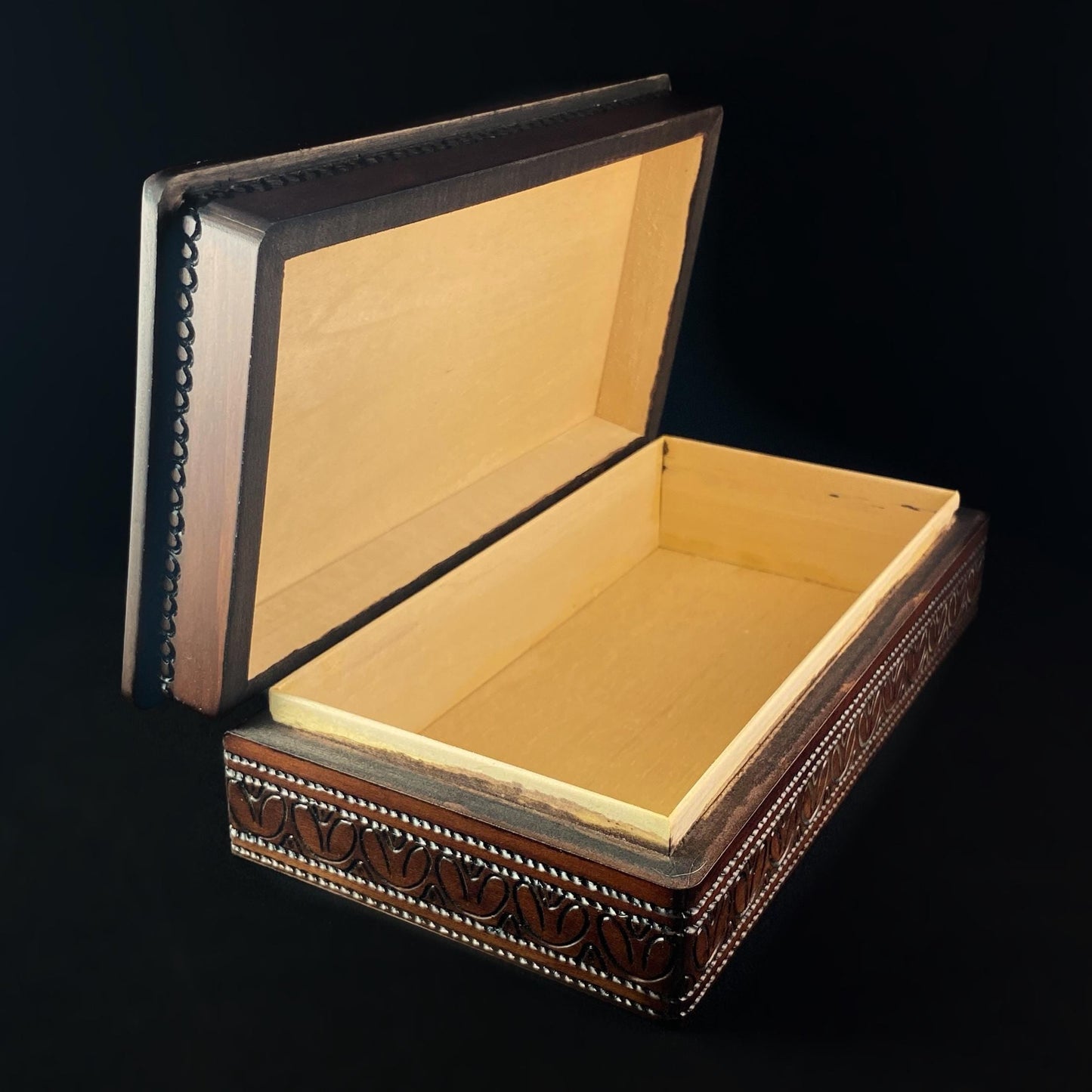Large Rectangle Jewelry Box, Handmade Hinged Wooden Treasure Box