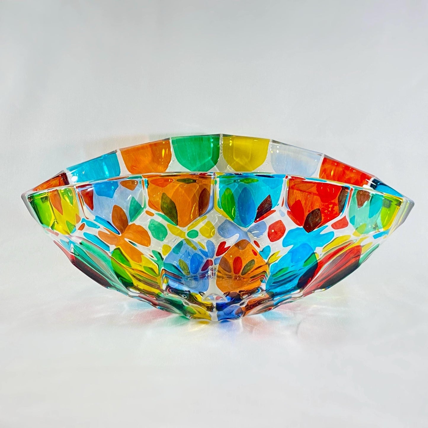 Large Venetian Glass Oval Centerpiece Bowl - Handmade in Italy, Colorful Murano Glass Statement Bowl