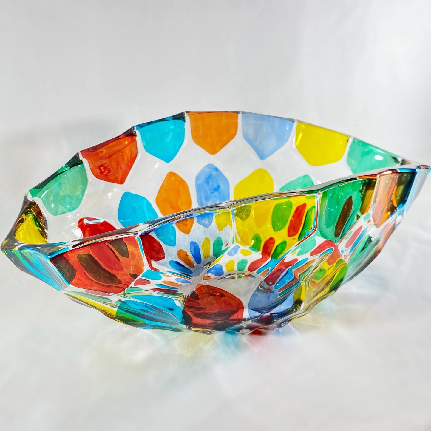Large Venetian Glass Oval Centerpiece Bowl - Handmade in Italy, Colorful Murano Glass Statement Bowl