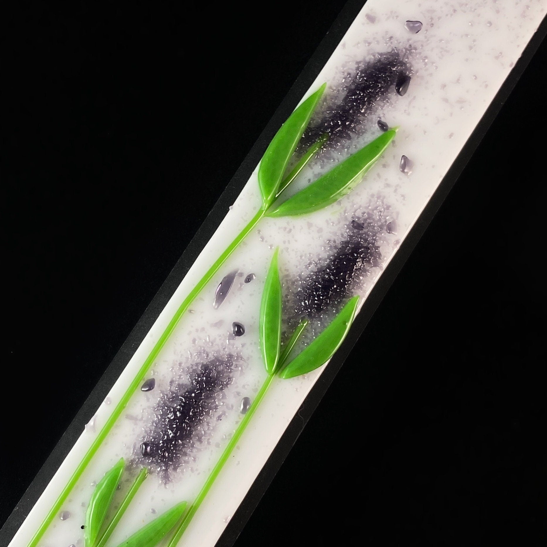 Lavender Blooms  Handmade Glass Wall Decor, White- Made in USA