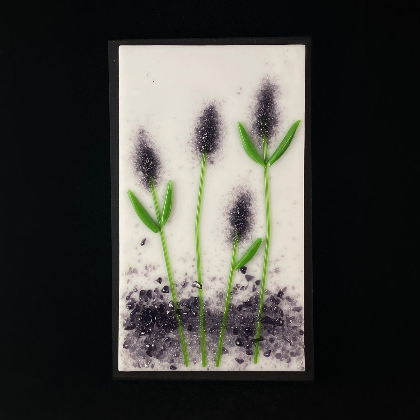 Lavender Blooms Handmade Glass Wall Decor, White Short - Made in USA