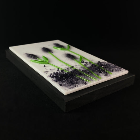Lavender Blooms Handmade Glass Wall Decor, White Short - Made in USA