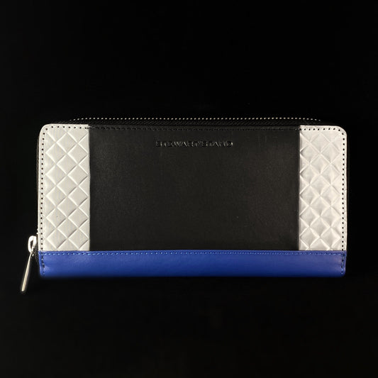 Leather and Stainless Steel RFID Protection Zipper Wallet, Cobalt Blue, Black, Silver - Stewart Stand