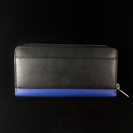 Leather and Stainless Steel RFID Protection Zipper Wallet, Cobalt Blue, Black, Silver - Stewart Stand