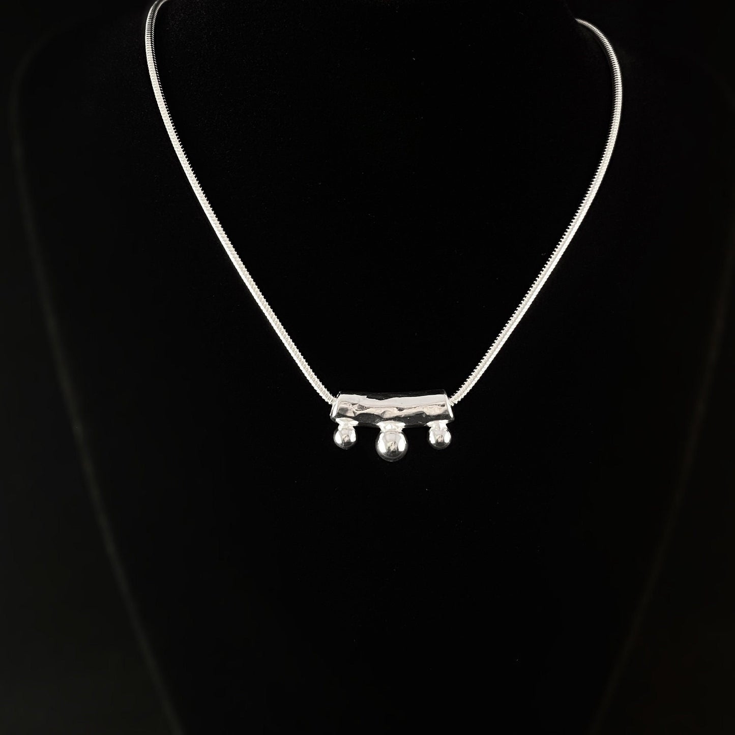 Light Catching Abstract Pendant With Silver Bead Accents on Silver Chain Necklace - Handmade, Nickel Free - Ulla