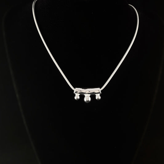 Light Catching Abstract Pendant With Silver Bead Accents on Silver Chain Necklace - Handmade, Nickel Free - Ulla