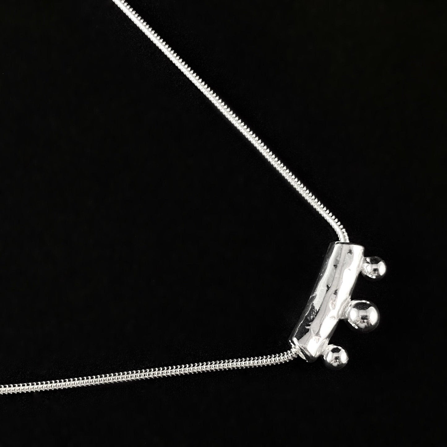 Light Catching Abstract Pendant With Silver Bead Accents on Silver Chain Necklace - Handmade, Nickel Free - Ulla