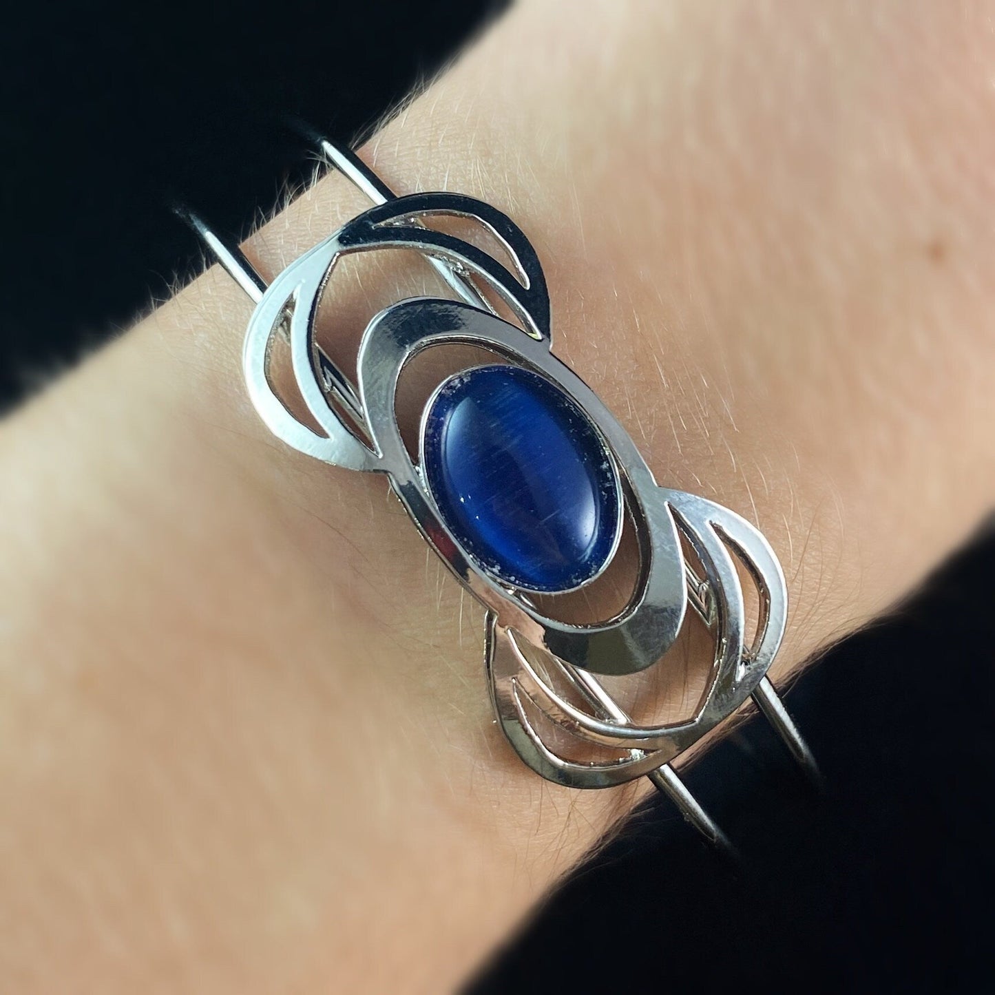 Lightweight Handmade Geometric Aluminum Bracelet, Blue and Silver Bowtie