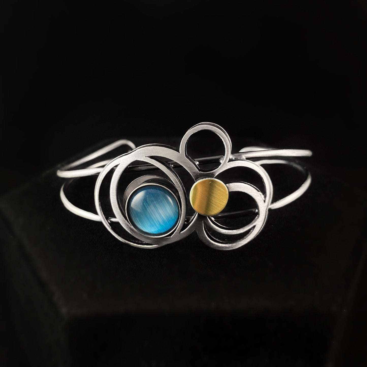 Lightweight Handmade Geometric Aluminum Bracelet, Blue Circles