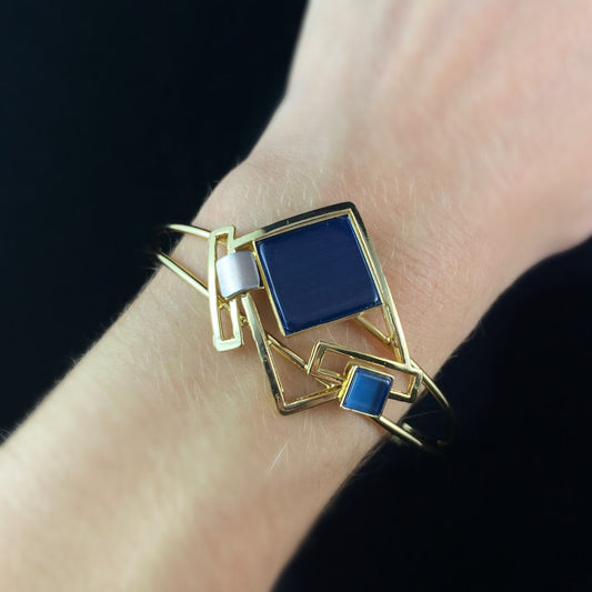 Lightweight Handmade Geometric Aluminum Bracelet, Blue Squares