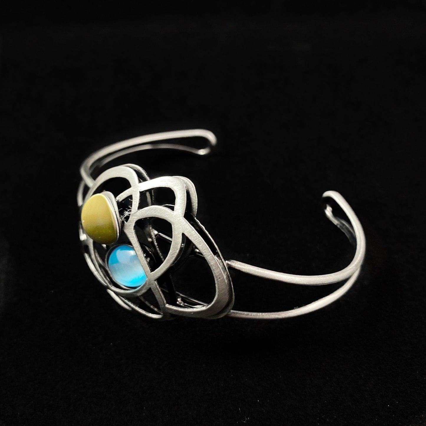 Lightweight Handmade Geometric Aluminum Bracelet, Blue Swirls