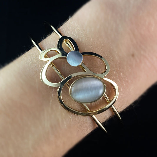 Lightweight Handmade Geometric Aluminum Bracelet, Gray and Gold Splash