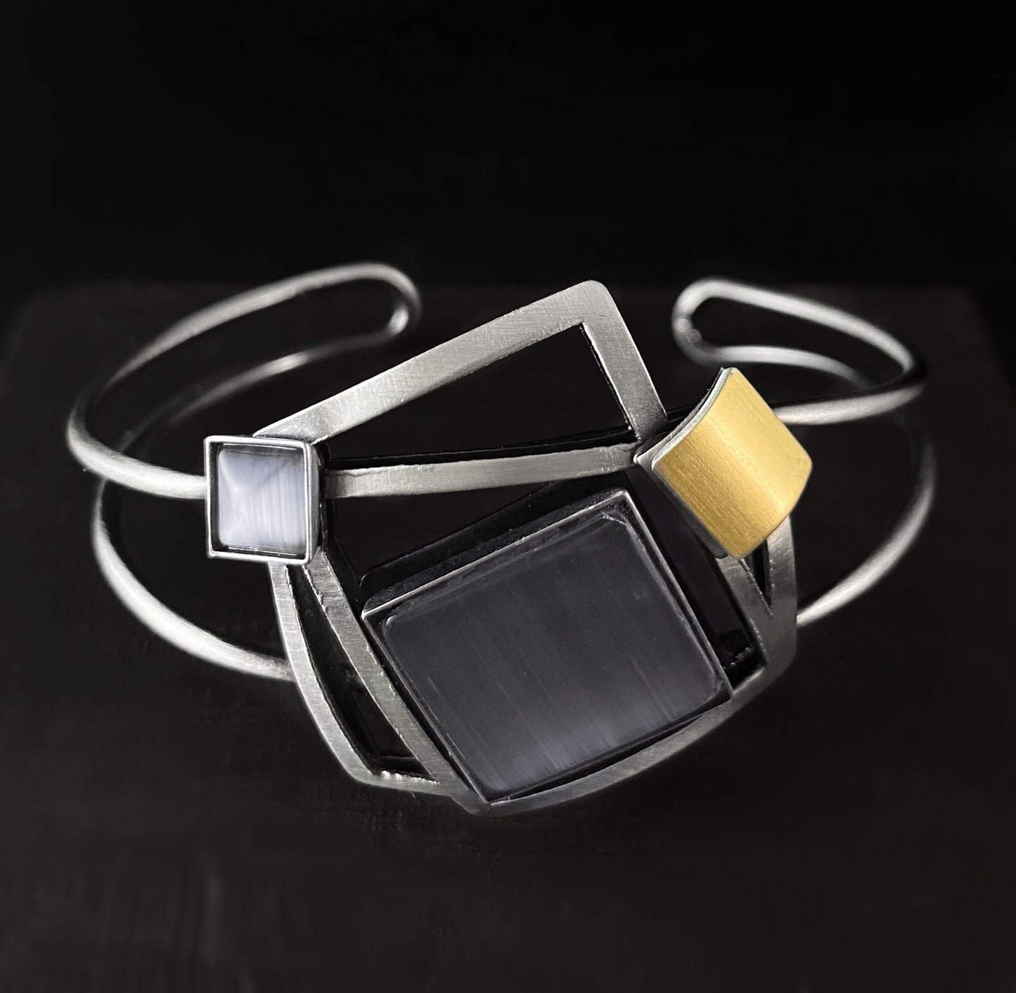 Lightweight Handmade Geometric Aluminum Bracelet, Gray and Silver Squares