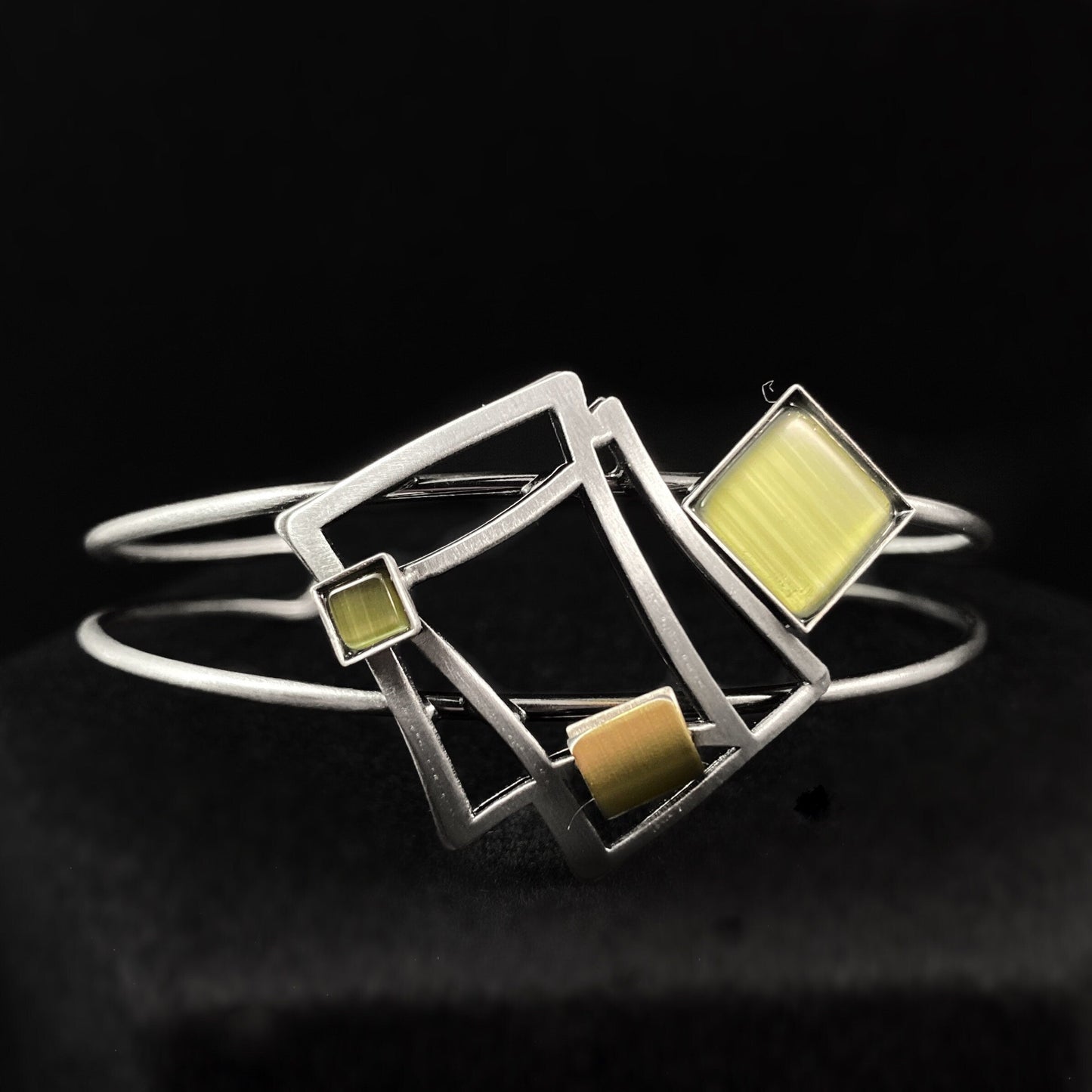 Lightweight Handmade Geometric Aluminum Bracelet, Green Squares