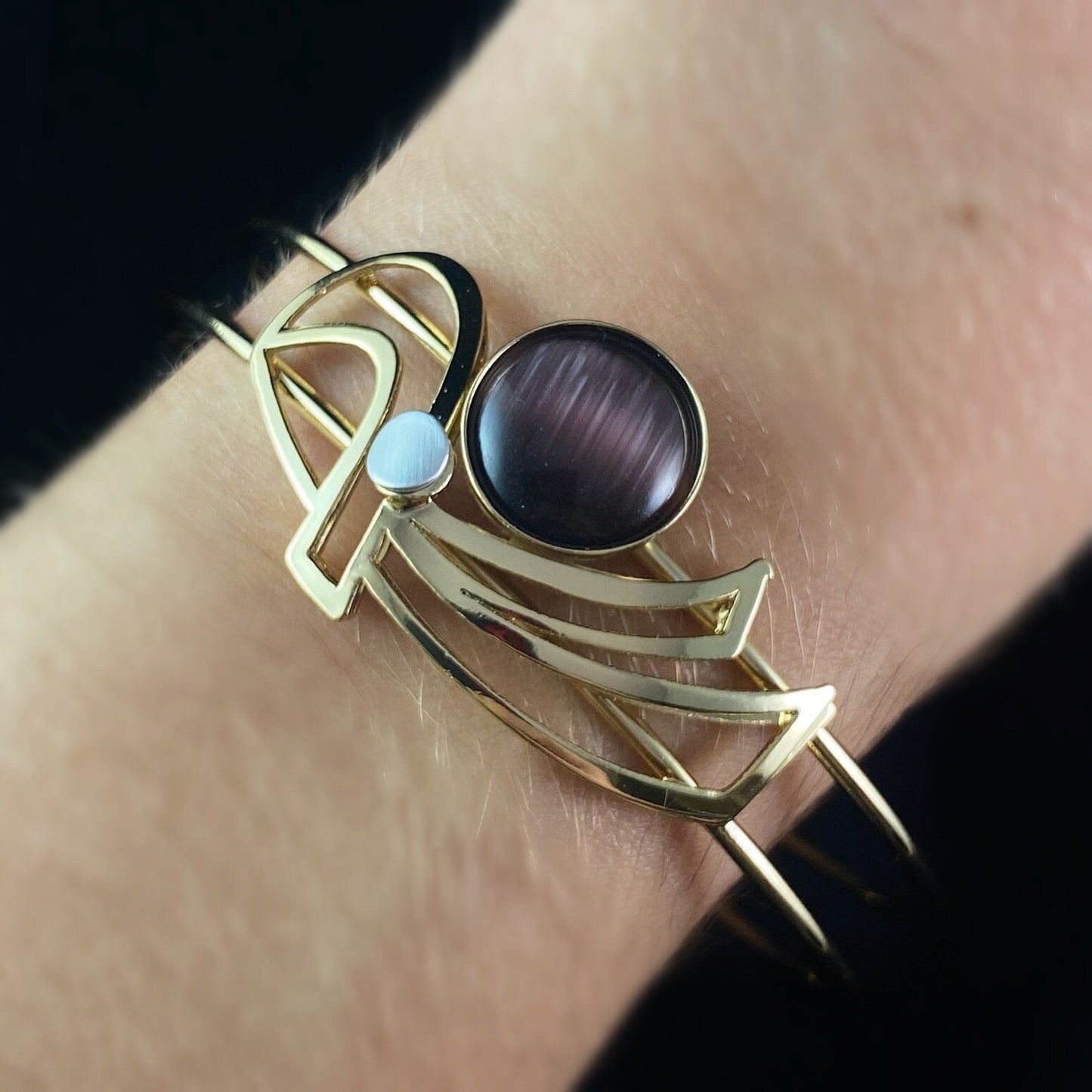 Lightweight Handmade Geometric Aluminum Bracelet, Purple and Gold Wings