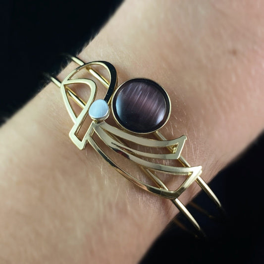 Lightweight Handmade Geometric Aluminum Bracelet, Purple and Gold Wings
