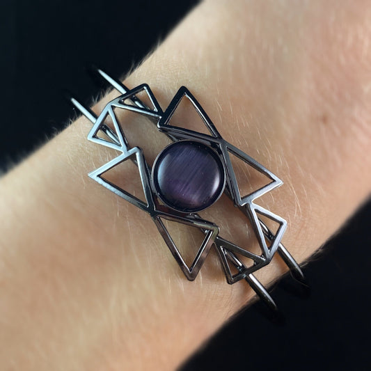 Lightweight Handmade Geometric Aluminum Bracelet, Purple and Gunmetal Angular Bowtie