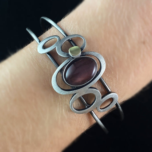 Lightweight Handmade Geometric Aluminum Bracelet, Purple and Silver Bouncing Ovals