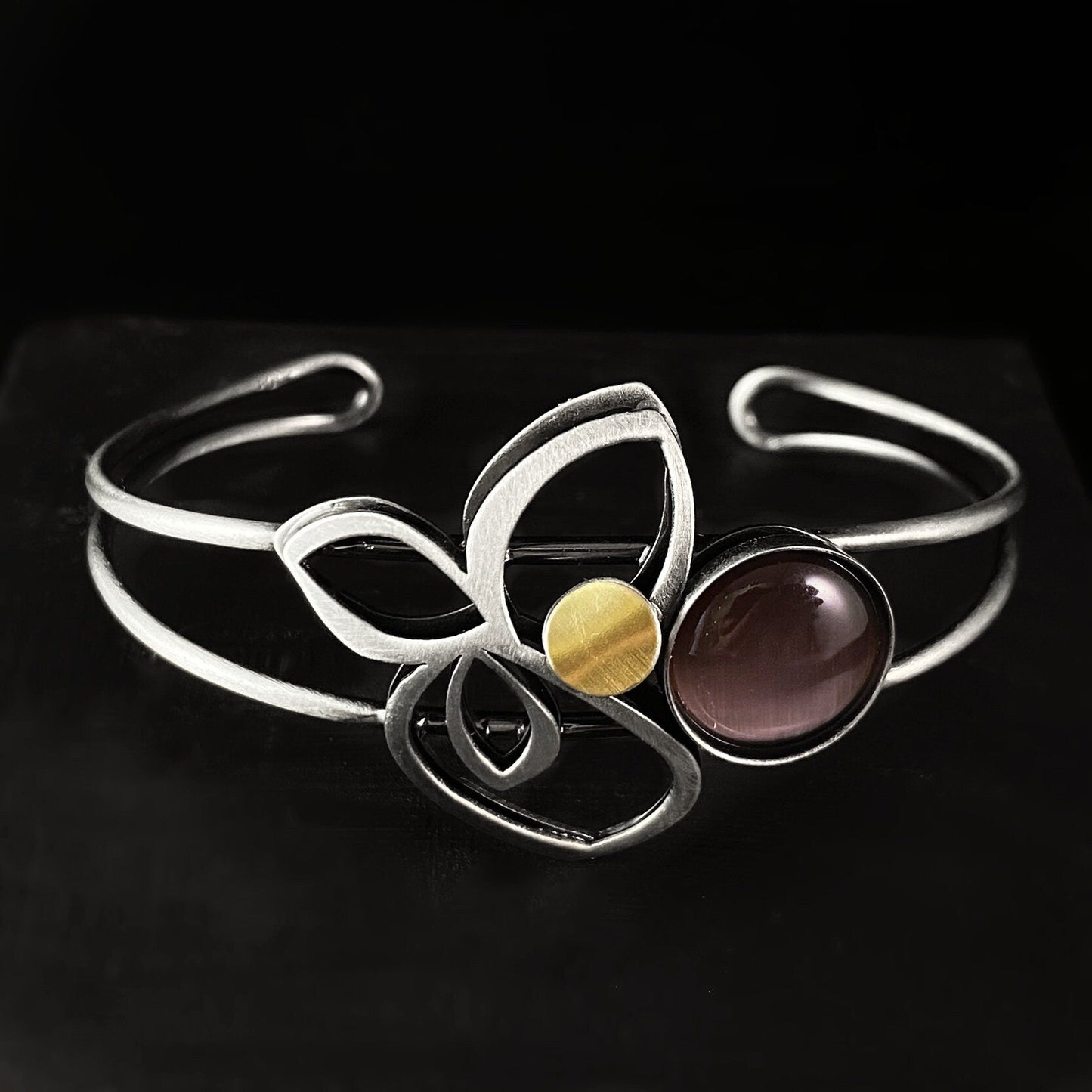 Lightweight Handmade Geometric Aluminum Bracelet, Purple and Silver Rose Blossom