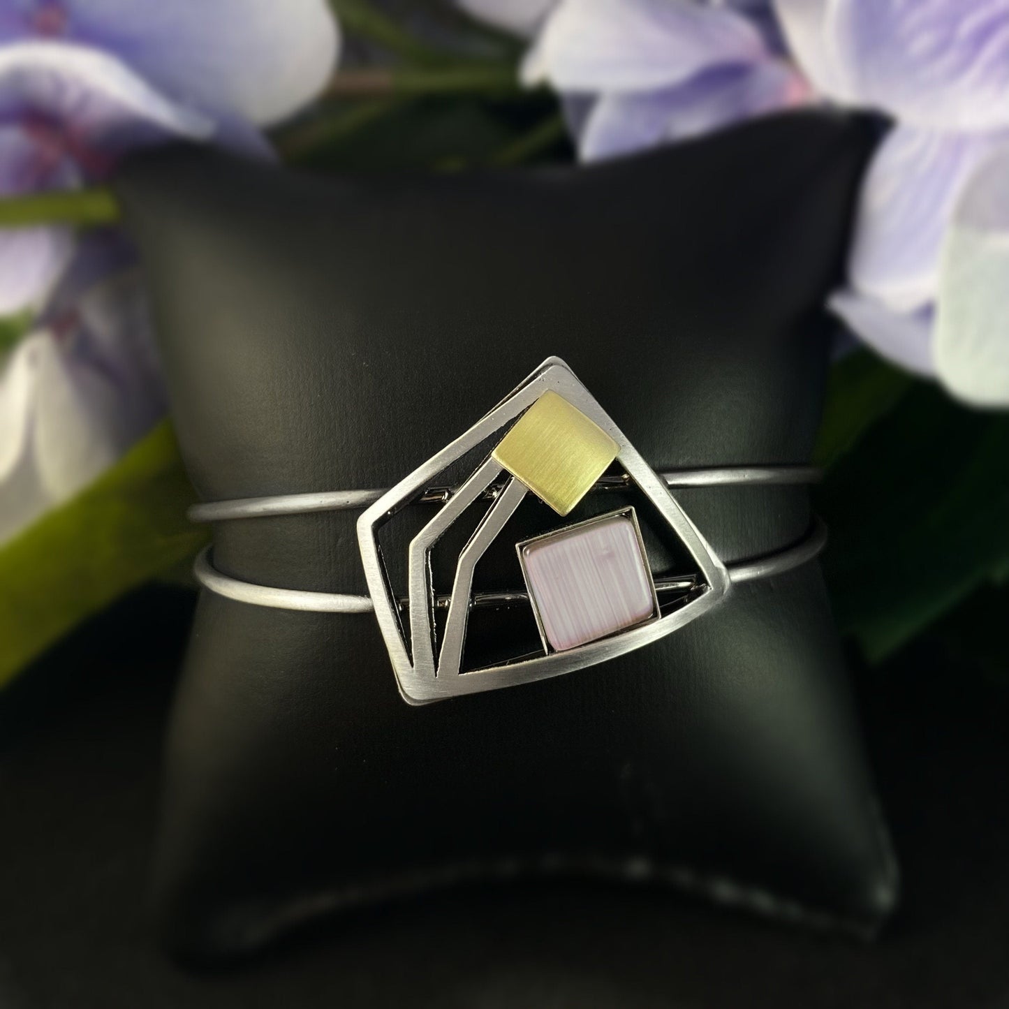 Lightweight Handmade Geometric Aluminum Bracelet, Silver and Purple