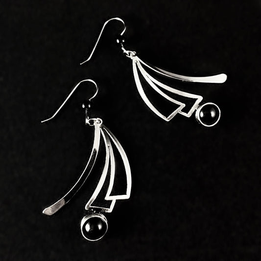 Lightweight Handmade Geometric Aluminum Earrings, Black/Silver Brushstrokes