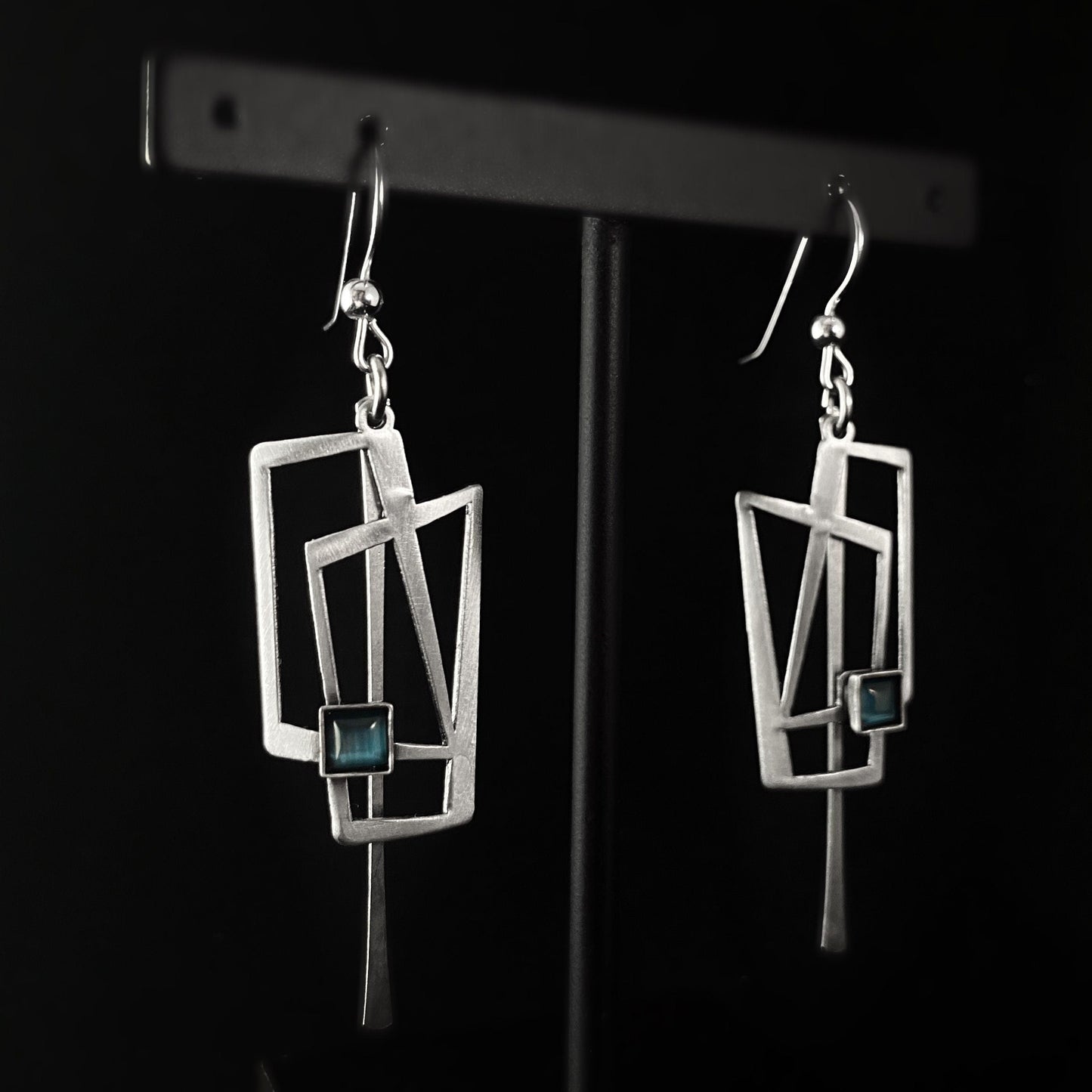 Lightweight Handmade Geometric Aluminum Earrings, Blue and Silver Windows