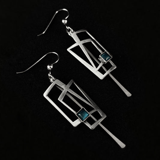 Lightweight Handmade Geometric Aluminum Earrings, Blue and Silver Windows
