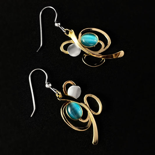 Lightweight Handmade Geometric Aluminum Earrings, Blue/Gold, Nest Egg