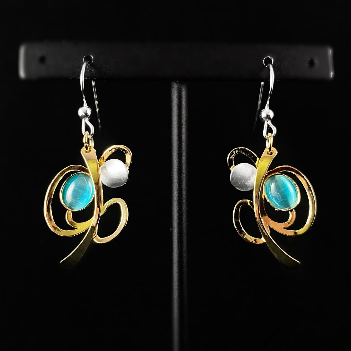 Lightweight Handmade Geometric Aluminum Earrings, Blue/Gold, Nest Egg