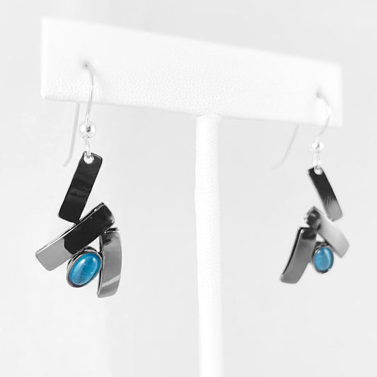 Lightweight Handmade Geometric Aluminum Earrings, Blue/Gunmetal, From Every Angle